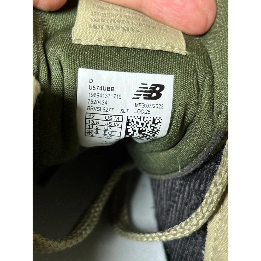 New Balance 574 Sneaker Men 12 Green Low Top Suede Mesh Lifestyle Casual